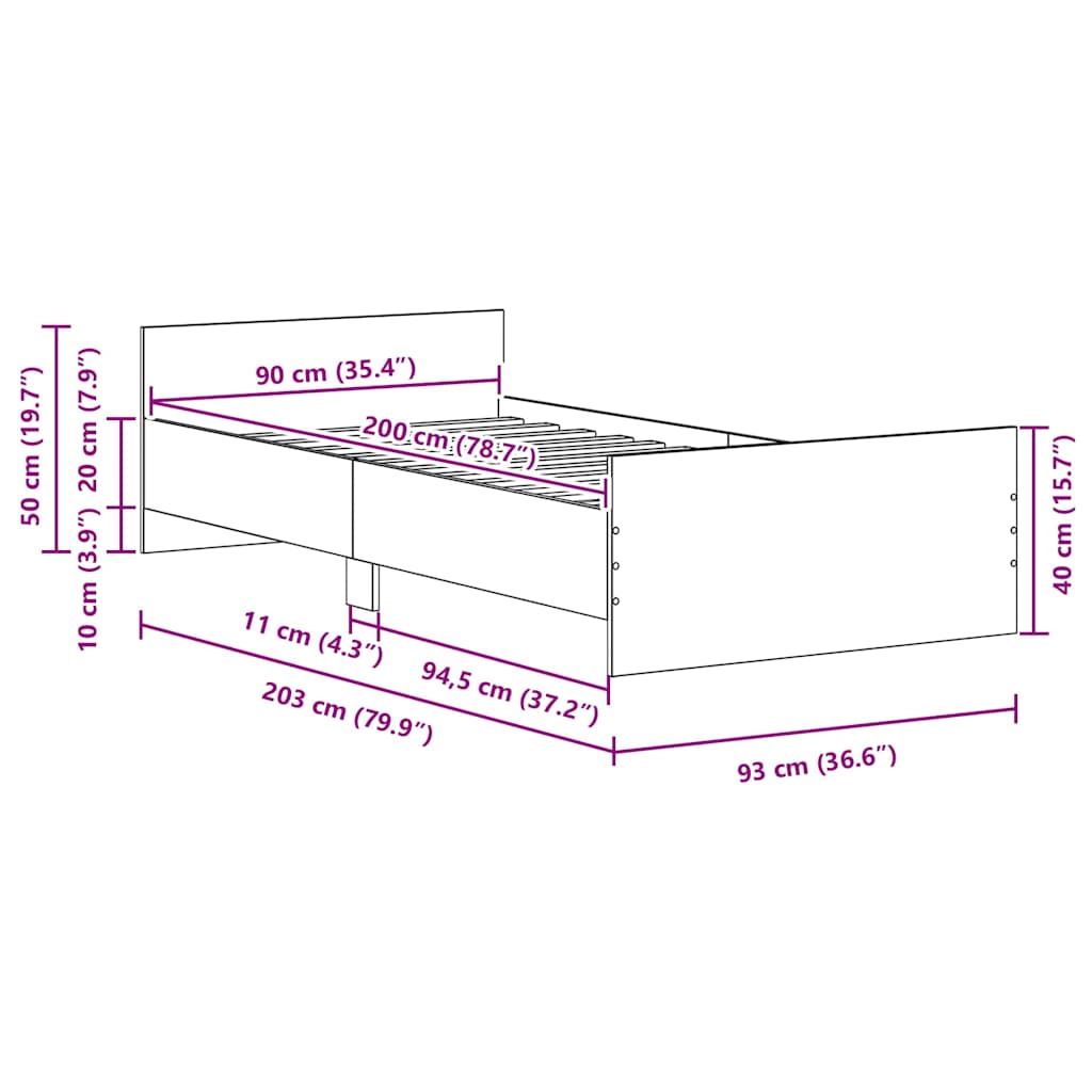 sengeramme 90x200 cm uden madras konstrueret træ sort eg