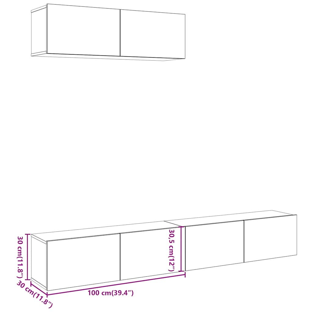 væghængte tv-skabe 3 stk. 100x30x30 cm egetræsfarve