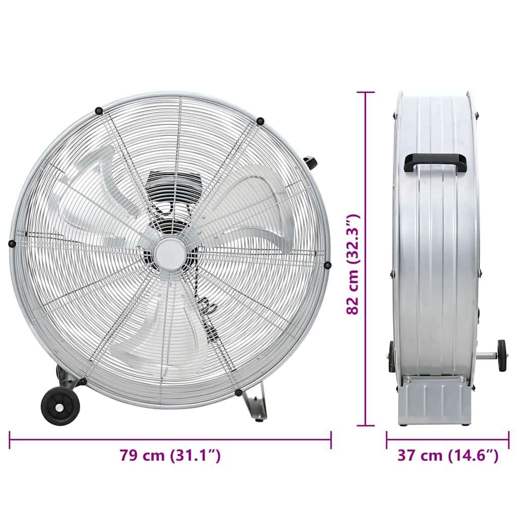 Tromleventilator med hjul Sølv 79 x 37 x 82 cm Aluminium