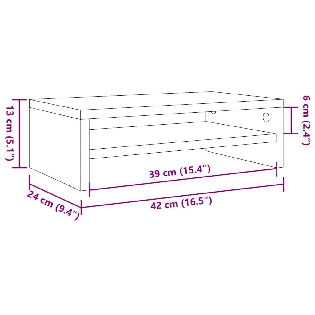 skærmstander 42x24x13 cm konstrueret træ sort egetræsfarve