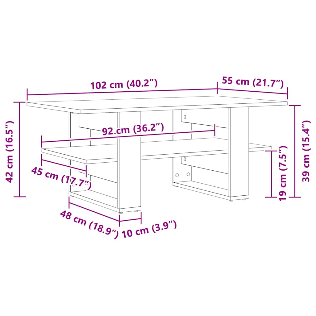 Sofabord Sort eg 102 x 55 x 42 cm Konstrueret træ