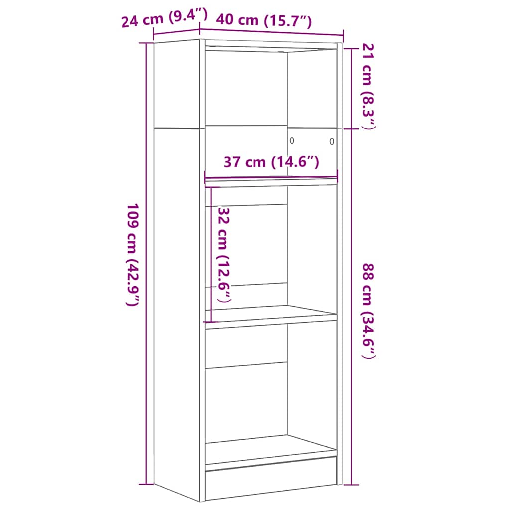 bogreol 40x24x109 cm konstrueret træ sort egetræsfarve