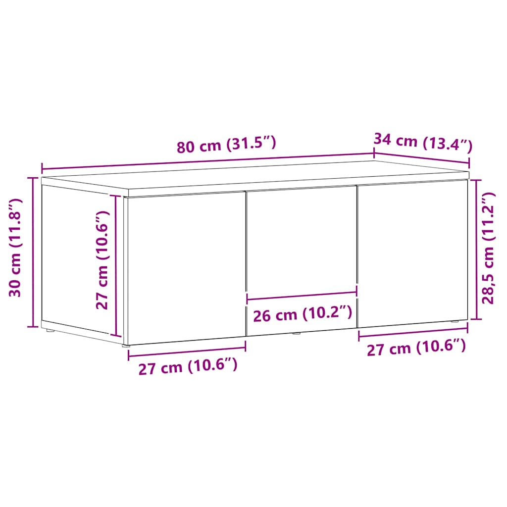 TV-skab med skuffe Sort eg 80x34x30 cm Konstrueret træ