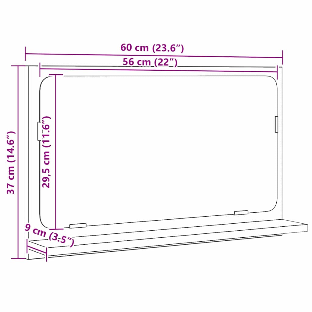 Spejlhylde Sort eg 60 x 10,5 x 37 cm Konstrueret træ