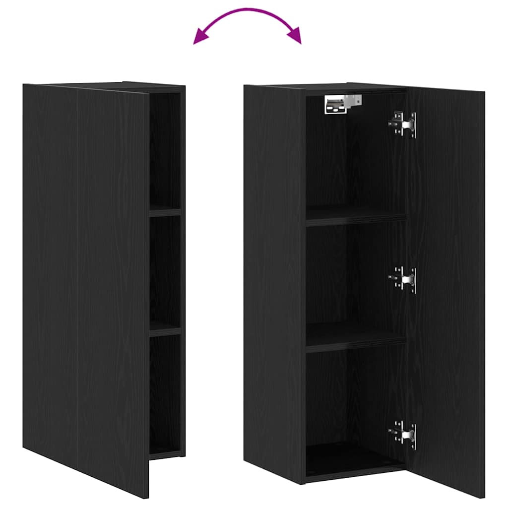 Væg TV Skab Sort eg 30,5 x 30 x 90 cm Konstrueret træ