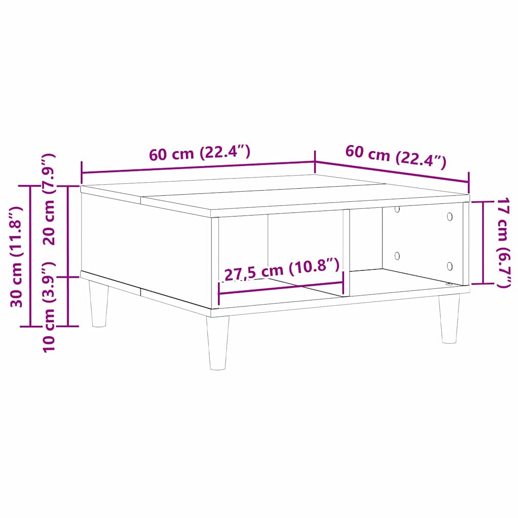 Sofabord Sort eg 60 x 60 x 30 cm Konstrueret træ