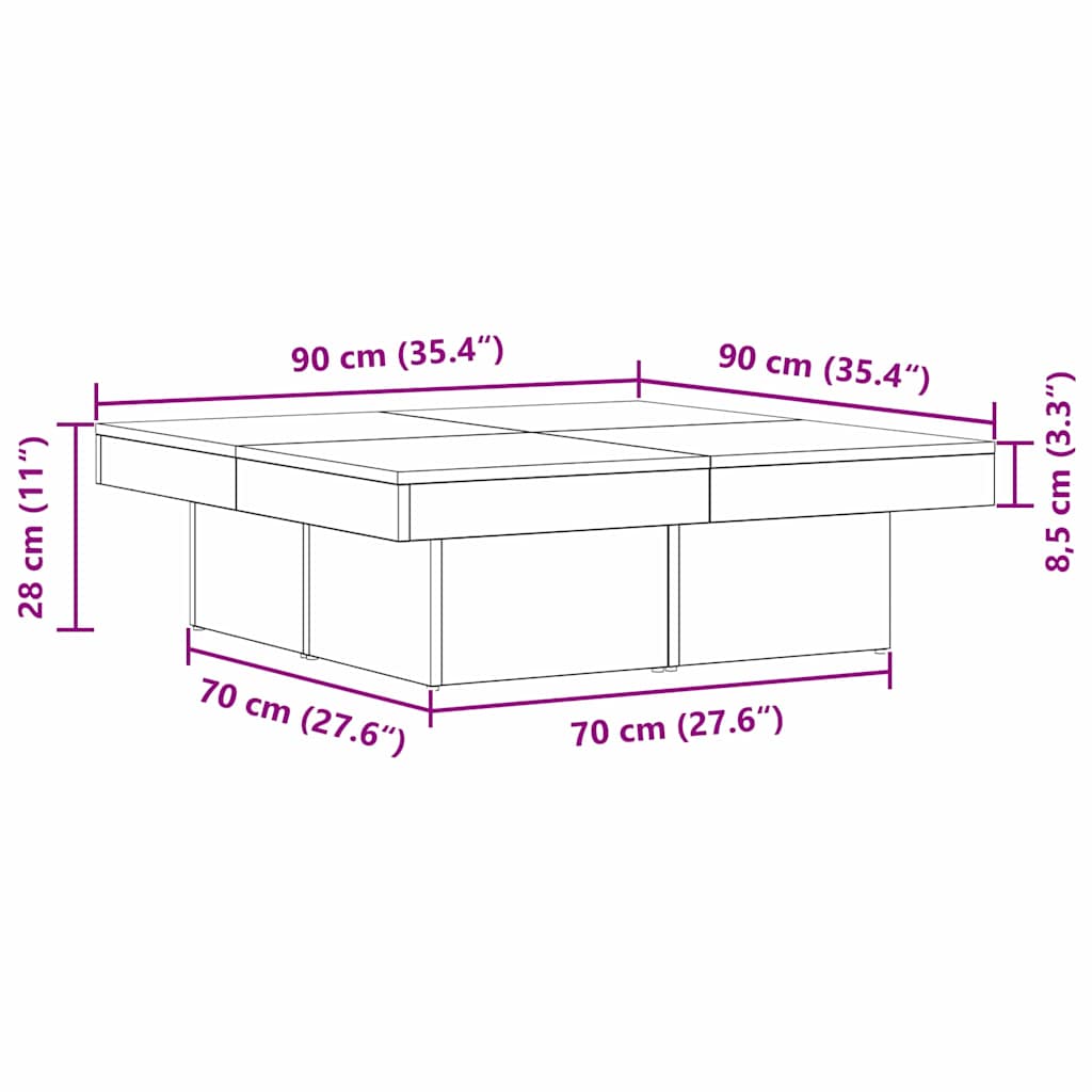 Sofabord Sort eg 90 x 90 x 28 cm Konstrueret træ