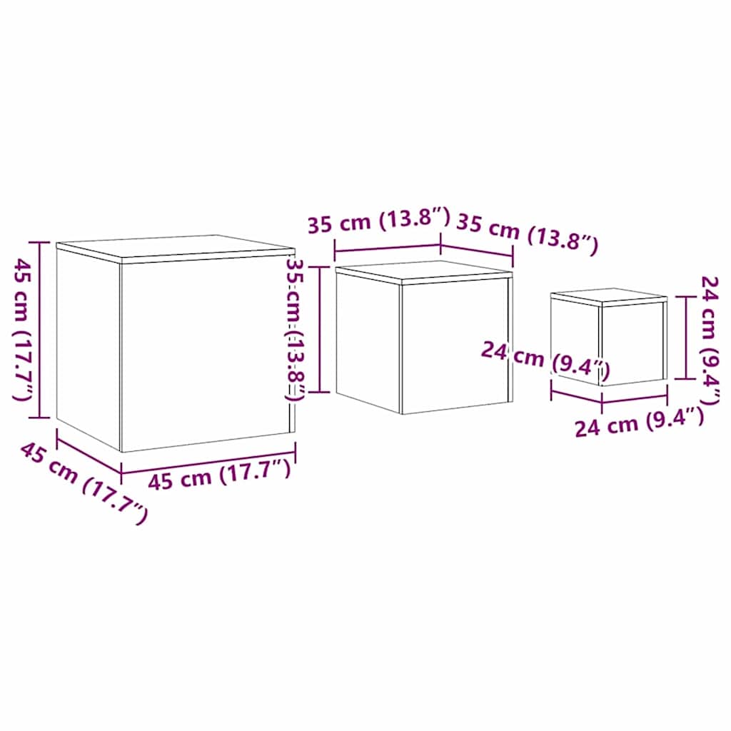 Nesting Bord 3 stk. Sort eg 45 x 45 x 45 cm Konstrueret træ