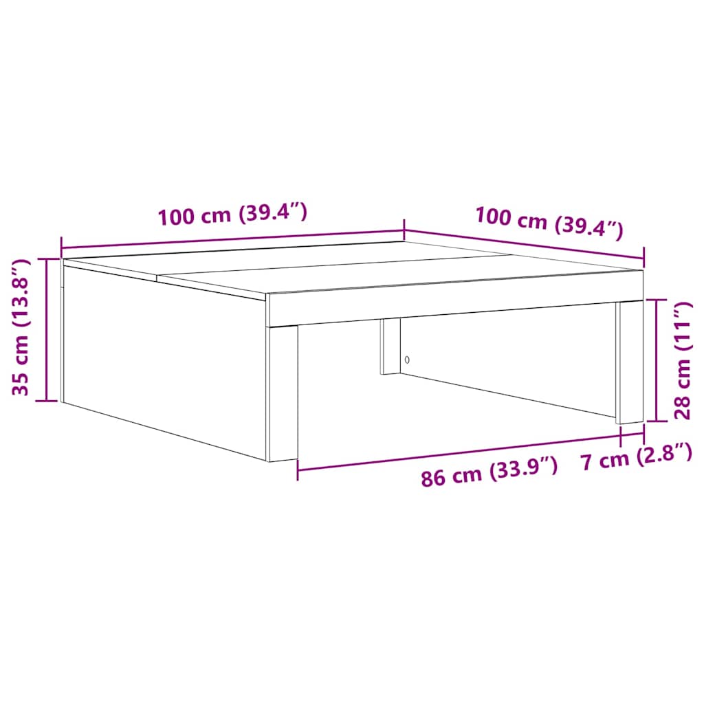 Sofabord Sort eg 100 x 100 x 35 cm Konstrueret træ