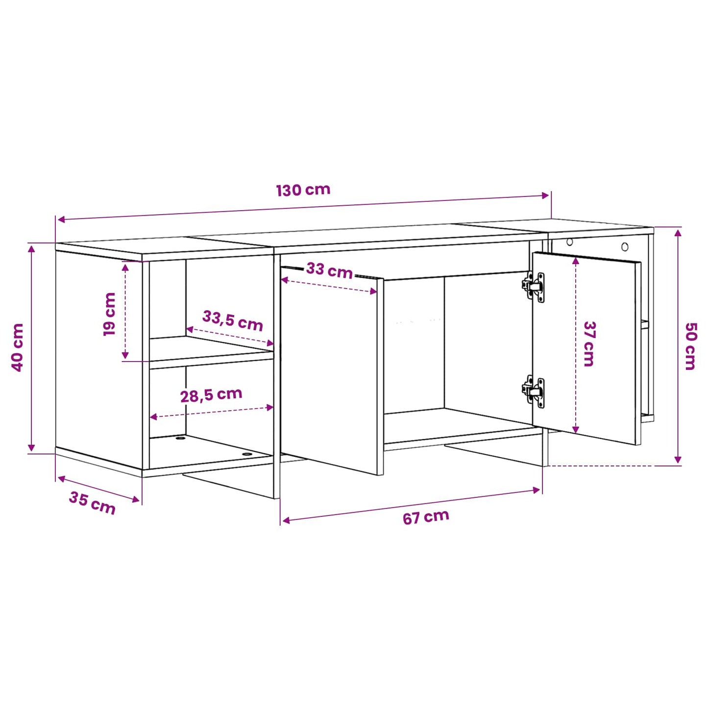 TV-skab 130 x 35 x 50 cm Sort eg Konstrueret træ