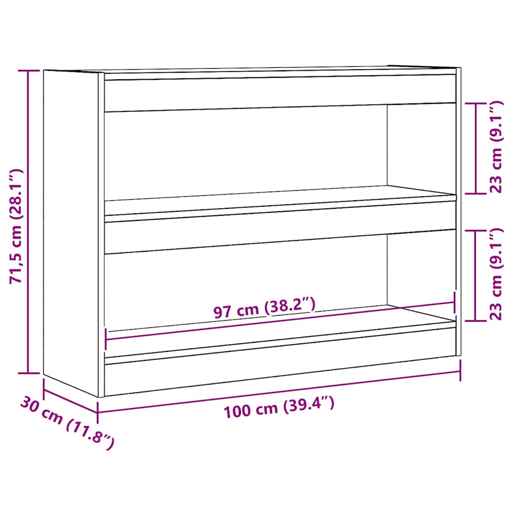 Bogreol 2 niveauer 100 x 30 x 72 cm Konstrueret træ Sort eg