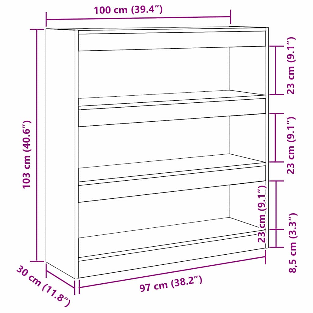 Bogskab 3 niveauer 100 x 30 x 103 cm Konstrueret træ artisan eg