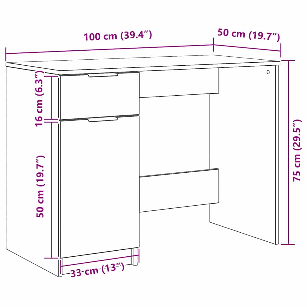 Bord med skuffe Sort eg 100 x 50 x 75 cm Konstrueret træ