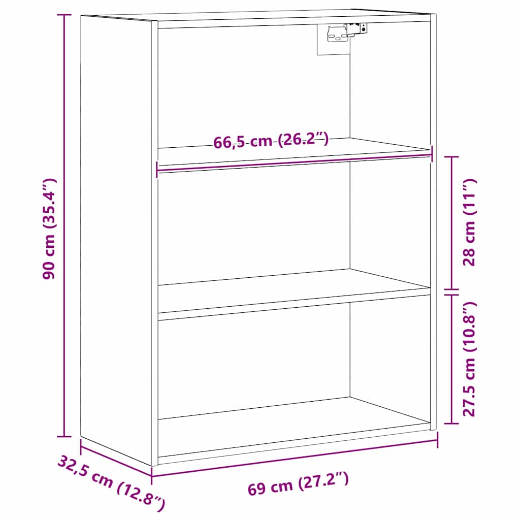 Hængende Vægs Cabinet Sort eg 69,5 x 32,5 x 90 cm