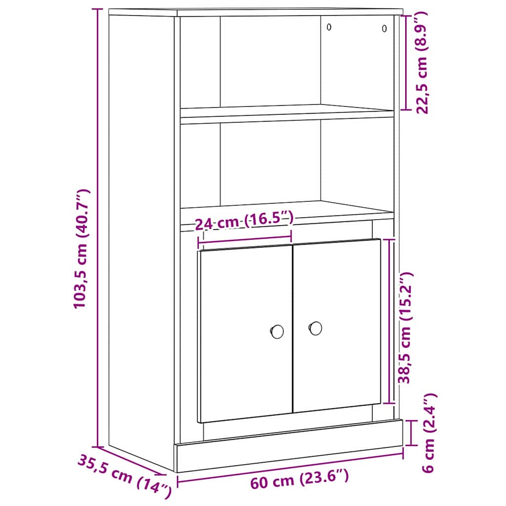 Højskab Sort eg 60 x 35.5 x 103.5 cm Konstrueret træ