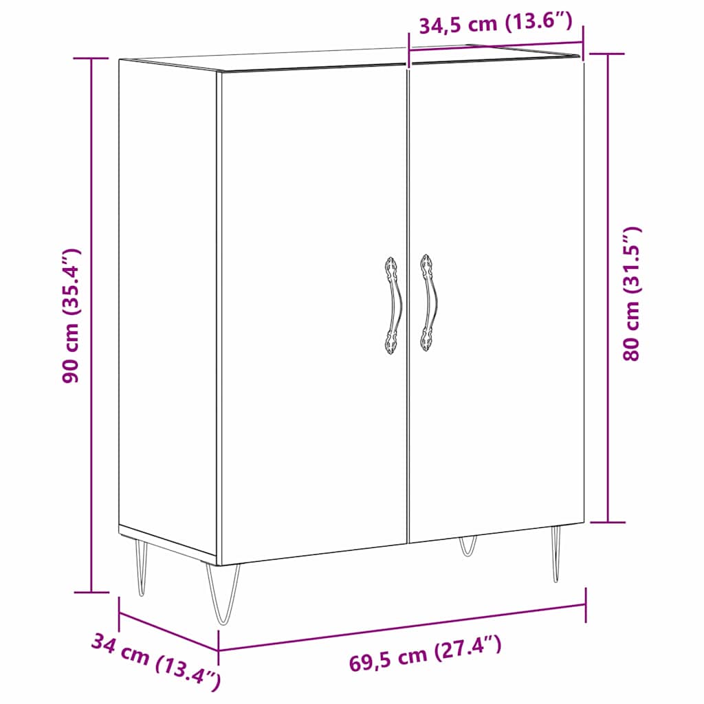 Sideboard Sort eg 69,5 x 34 x 90 cm Konstrueret træ