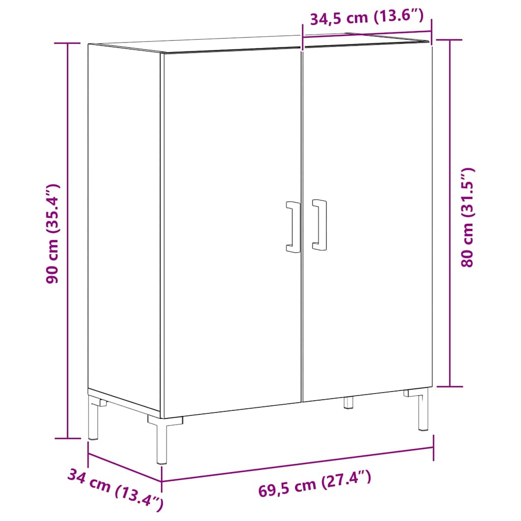 Sideboard Sort eg 69,5 x 34 x 90 cm Konstrueret træ