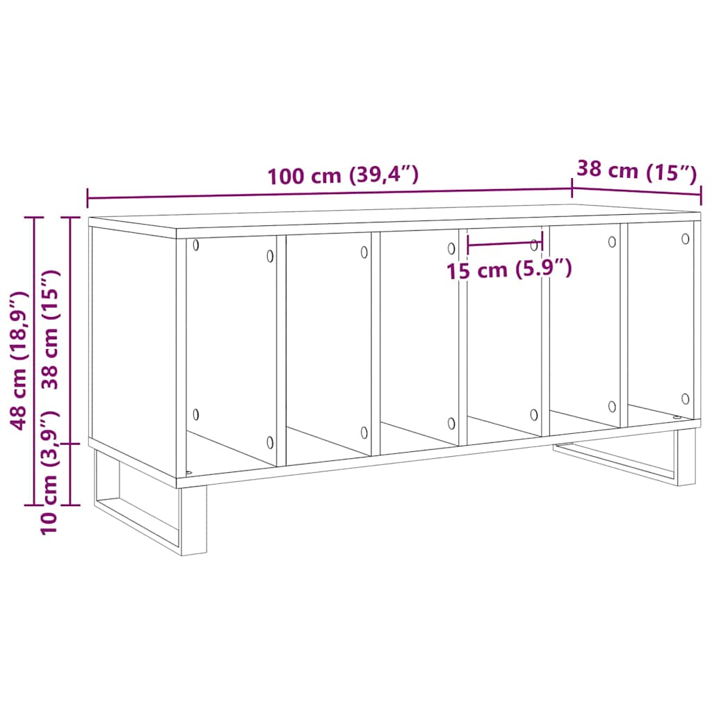Pladeskab med hylde Sort eg 100 x 38 x 48 cm Konstrueret træ