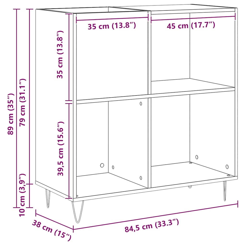 Pladeskab med hylde Sort eg 85 x 38 x 89 cm Konstrueret træ