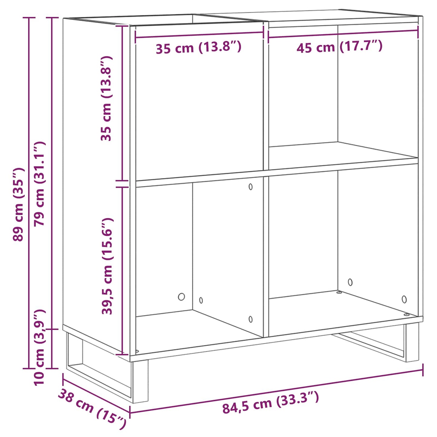Pladeskab Sort eg 84,5 x 38 x 89 cm Konstrueret træ