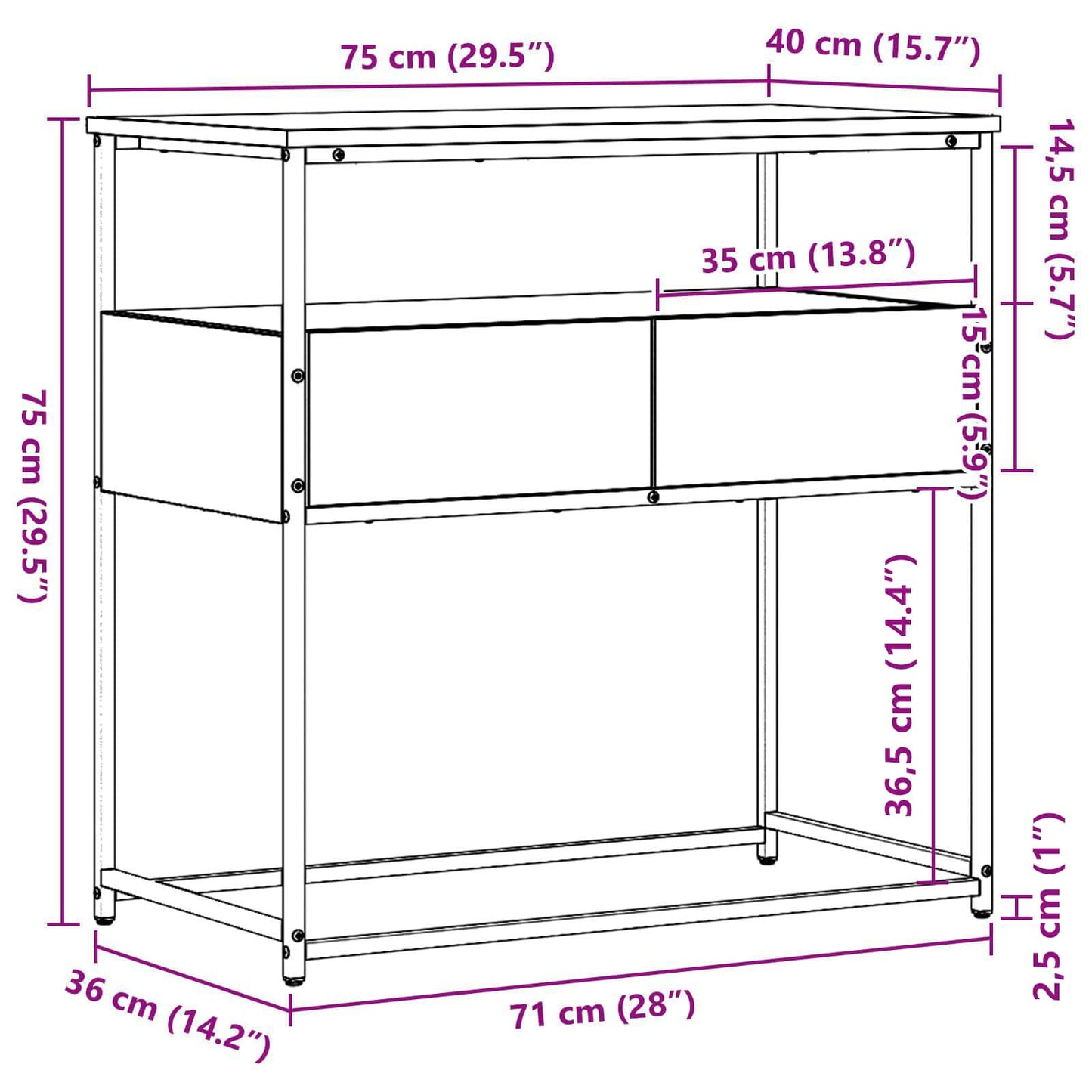 Konsolbord Artisan Egetræ 75 x 40 x 75 cm Konstrueret træ