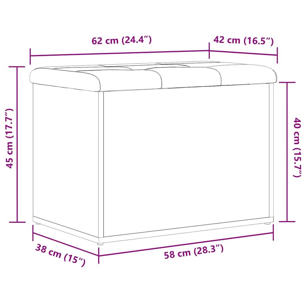 Opbevaringsbænk Sort eg 62 x 42 x 45 cm Konstrueret træ