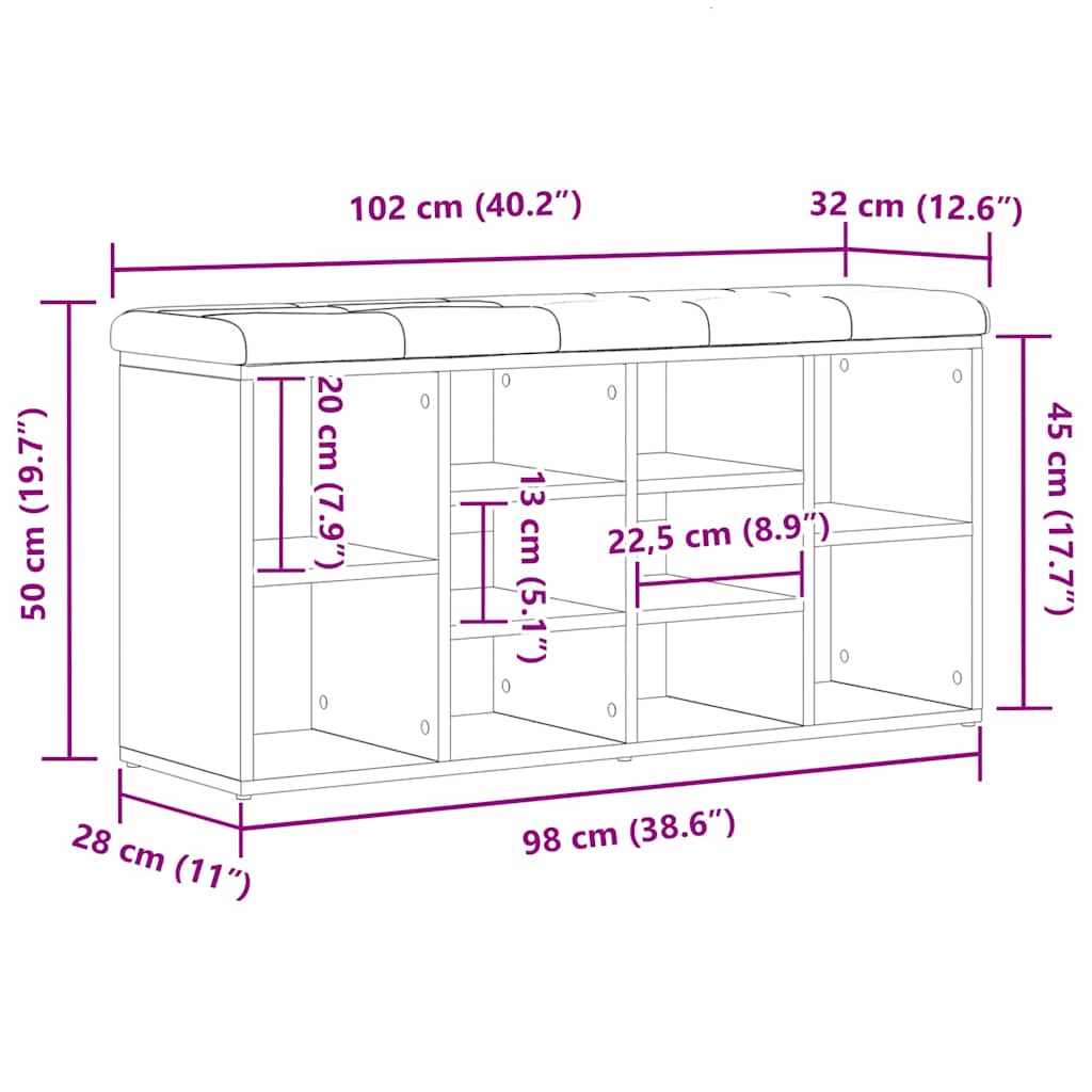 Sko bænk Sort eg 102 x 32 x 50 cm Konstrueret træ