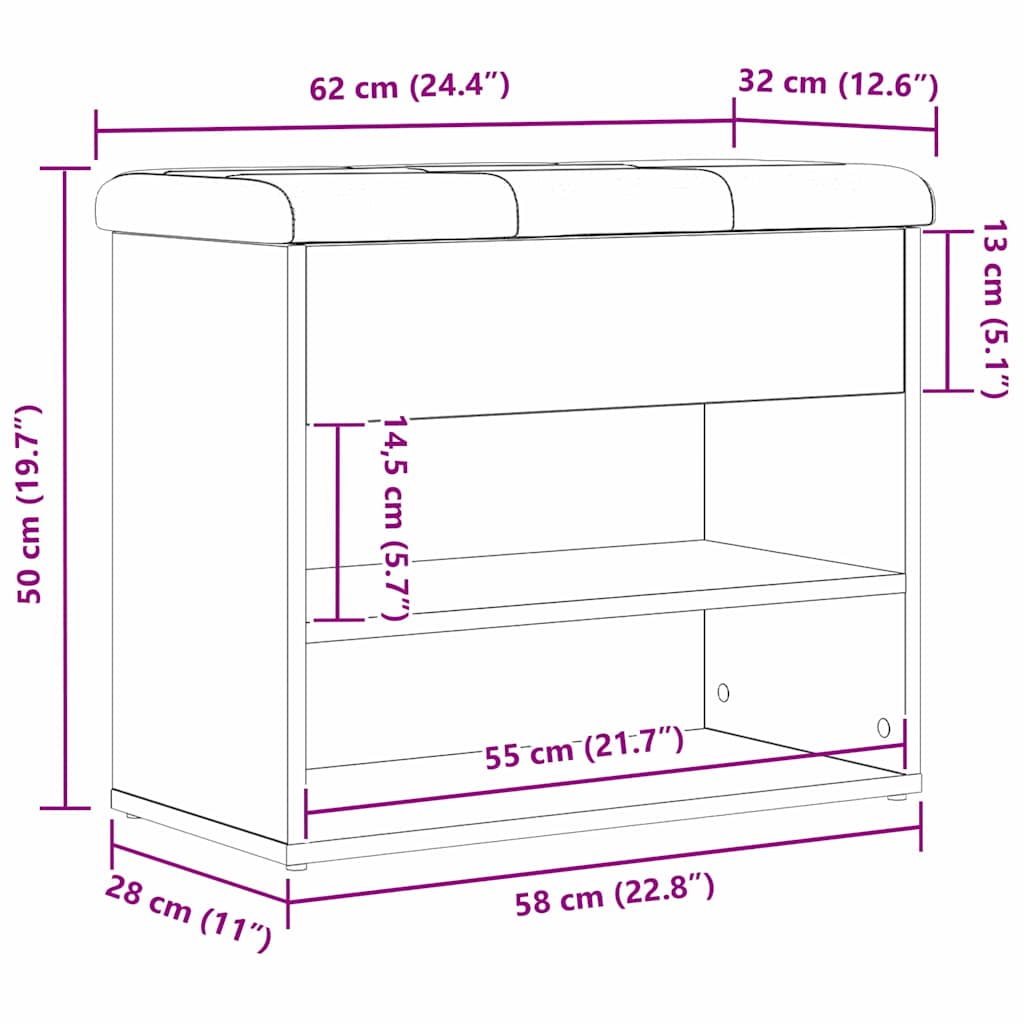 Opbevaringsbænk Sort eg 62 x 32 x 50 cm Konstrueret træ