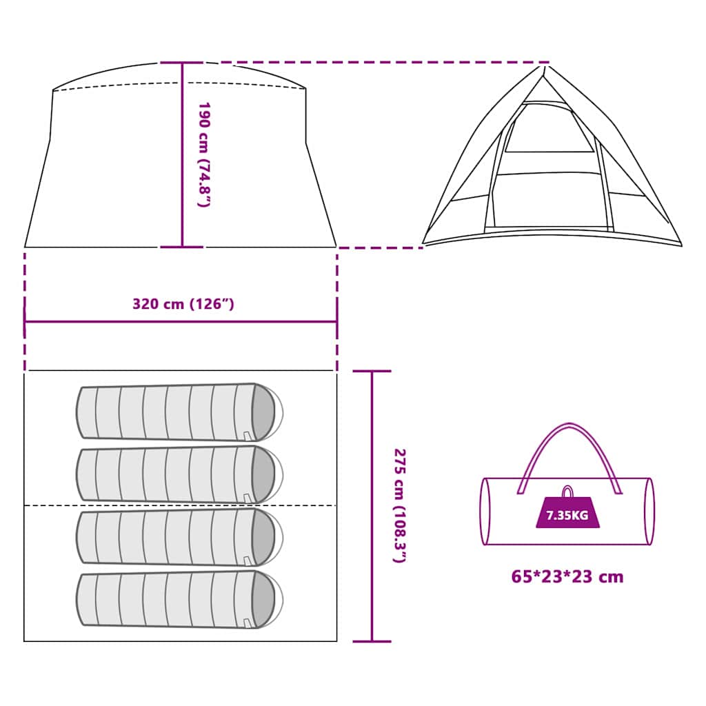 Camping telt med tag Grå og orange 320 x 275 x 190 cm taft