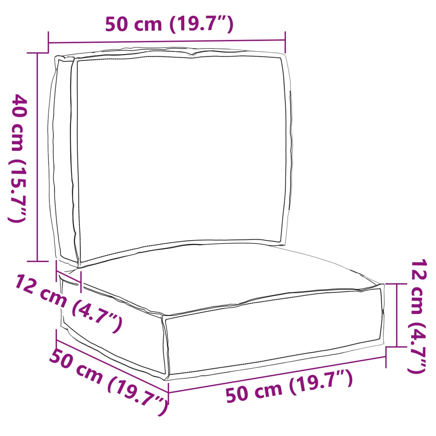Palle Pudesæt Oxford stof Grå 50 x 50 x 12 cm