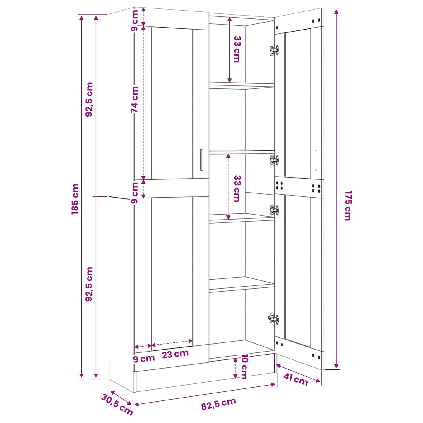 Bogskab 4 niveauer 82,5 x 30,5 x 185 cm Konstrueret træ Sort eg