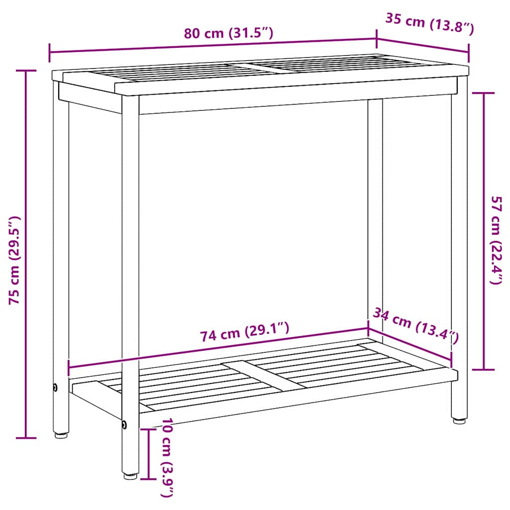Udendørs Bord med opbevaring Naturlig og grå 80 x 35 x 75 cm