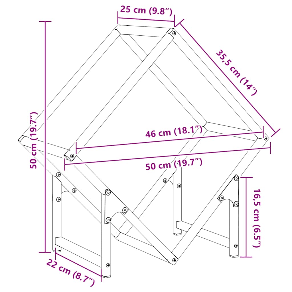 brændestativ 50x25x50 cm koldvalset stål hvid