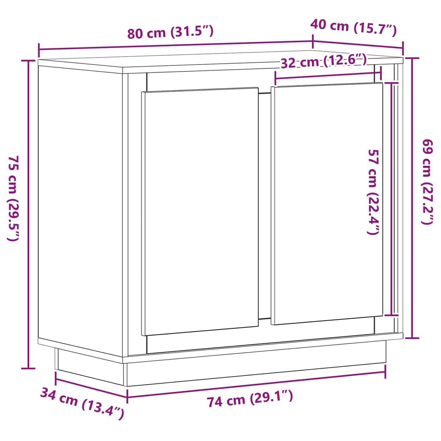 Sideboard Artisan Egetræ 80 x 40 x 75 cm Konstrueret træ