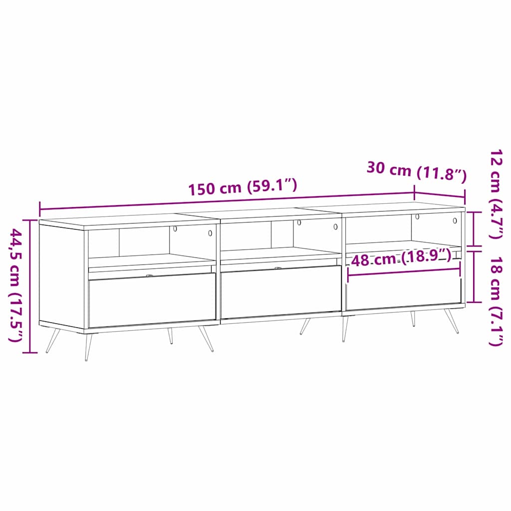TV-skab Gammelt træ 150 x 30 x 44,5 cm Konstrueret træ