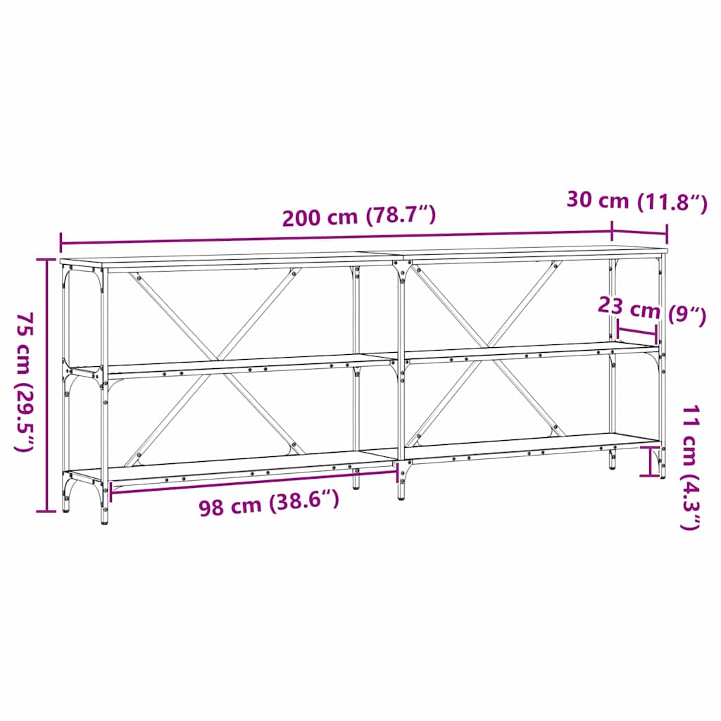 Konsolbord Sort eg 200 x 30 x 75 cm Konstrueret træ