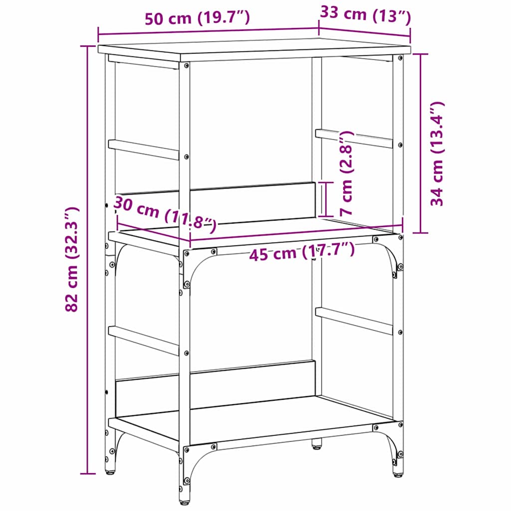 Bogreol 2 niveauer 50 x 33 x 82 cm Konstrueret træ Sort eg