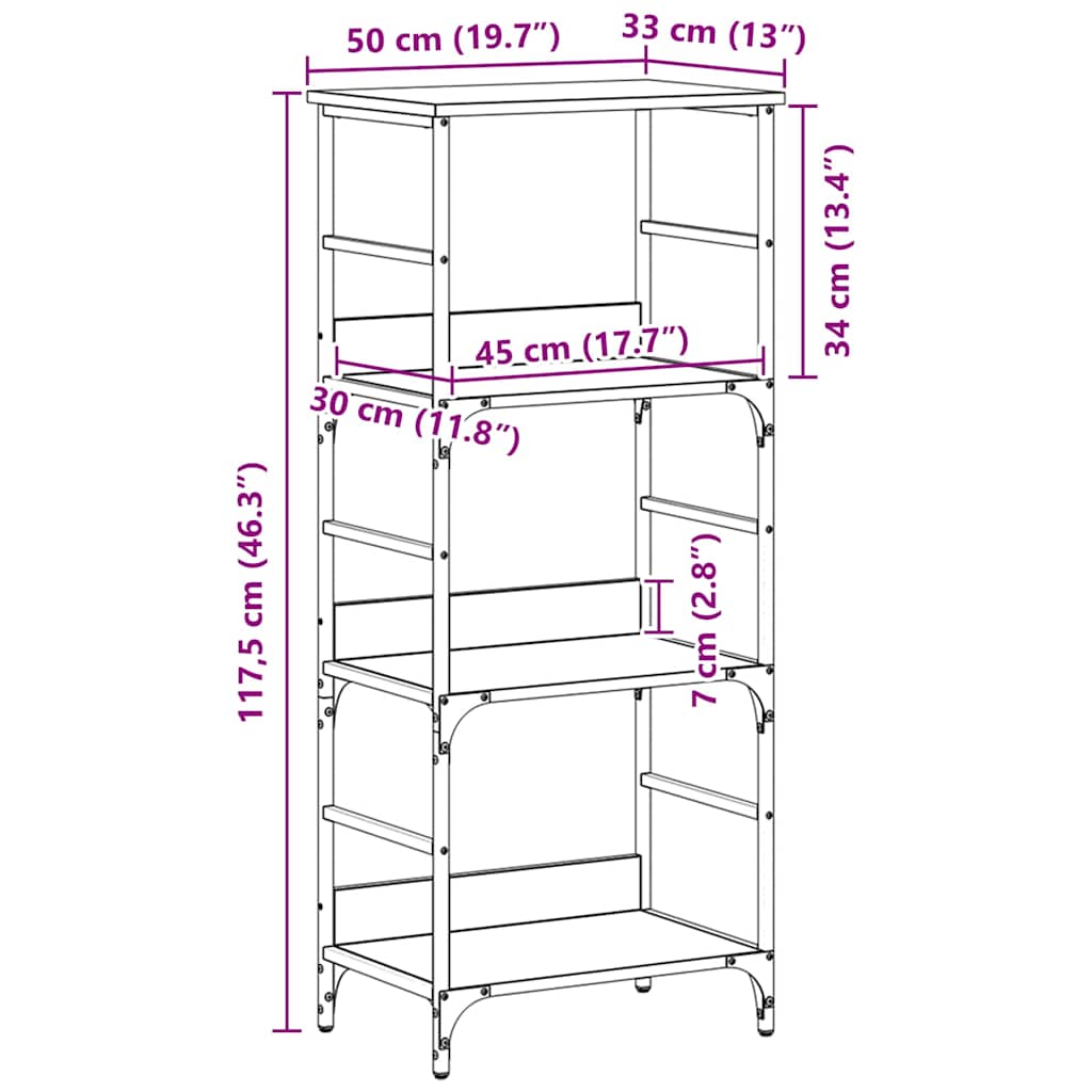 Bogreol 3 niveauer 50 x 33 x 117,5 cm Konstrueret træ Sort eg