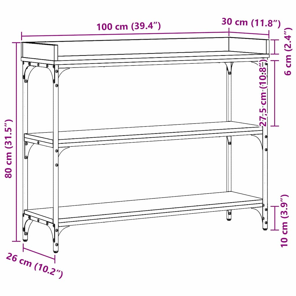 Konsolbord Gammelt træ 100 x 30 x 80 cm Laminat træ og metal