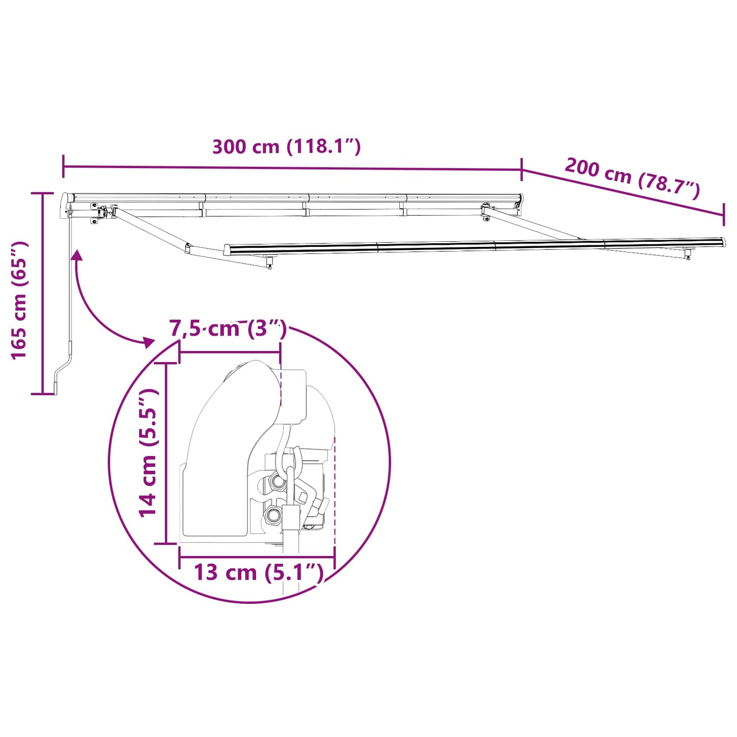 Udtrækkelig markise Gul 300 x 200 cm Stof
