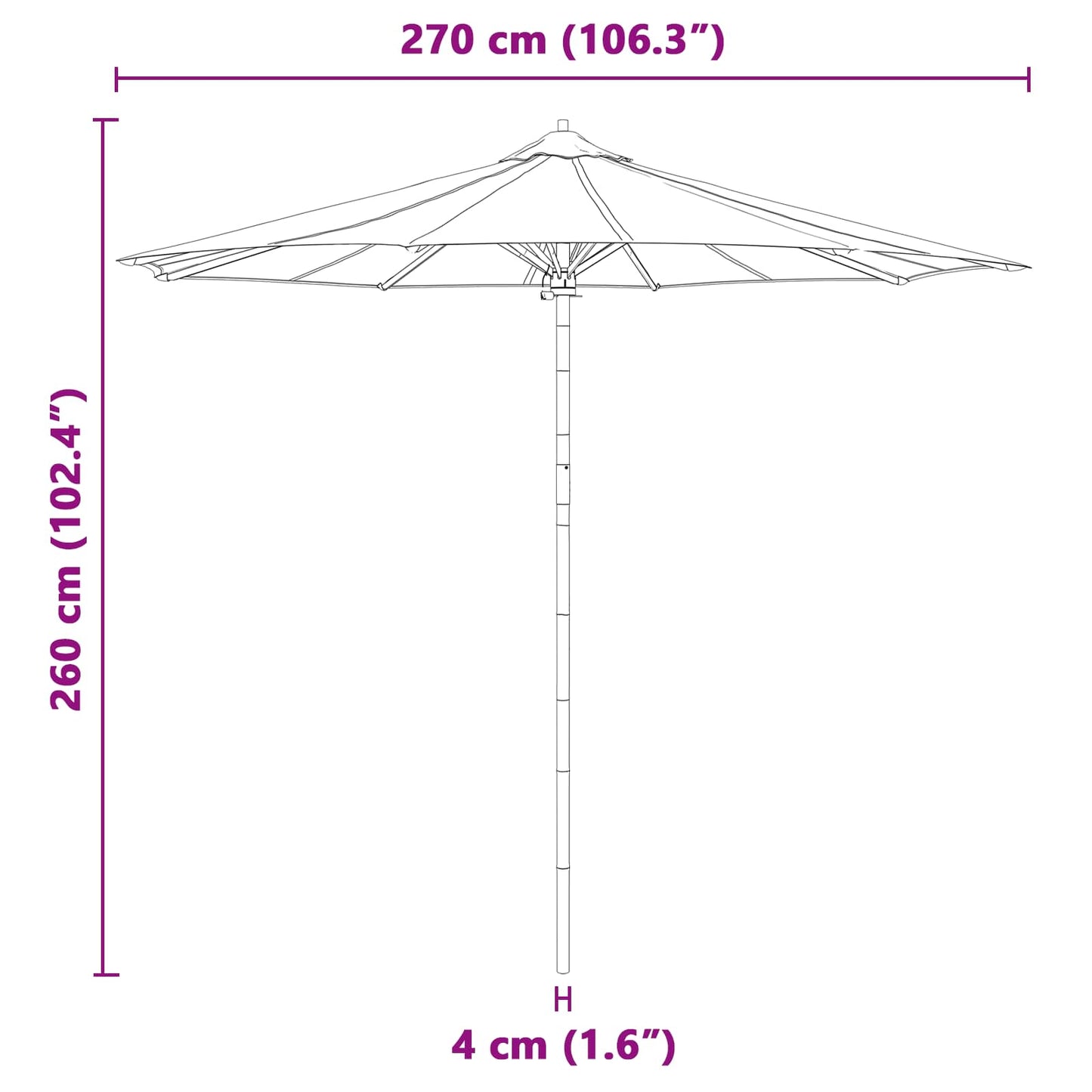 Havesol Ø 270 x 260 cm Bambus Rund Cremehvid