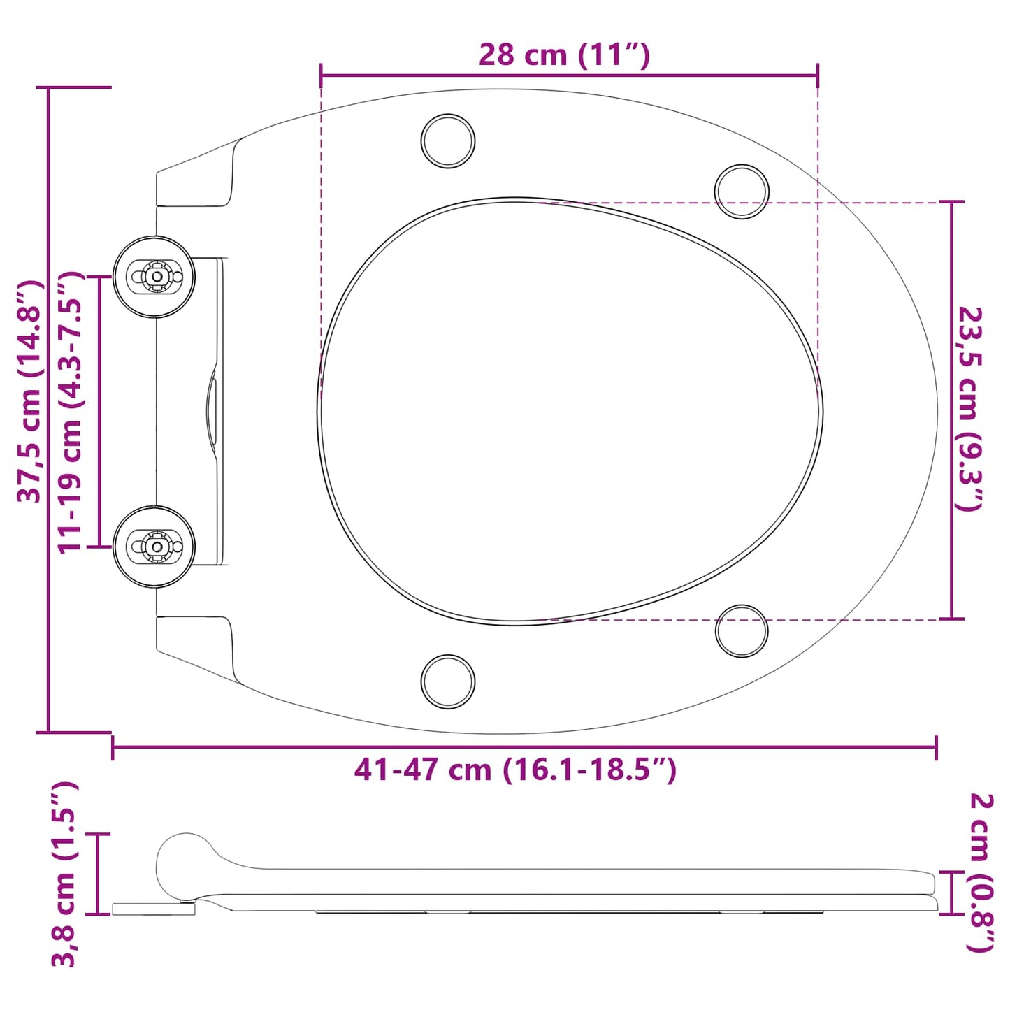 Toilet sæde Hvid 45,5 x 37,5 x 3,8 cm Duroplast