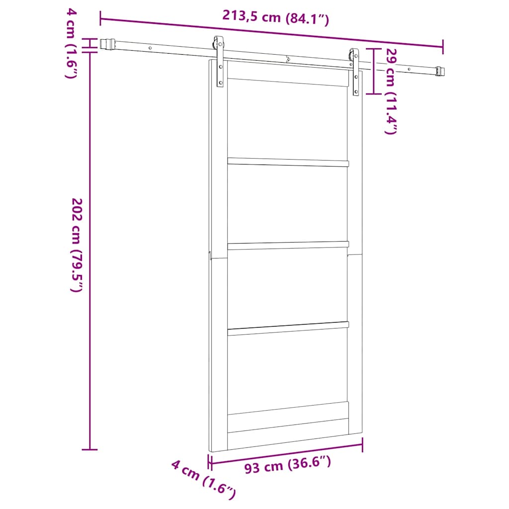 Skydedør ORKDAL Hvid 93 x 202 cm Massivt fyrretræ og glas