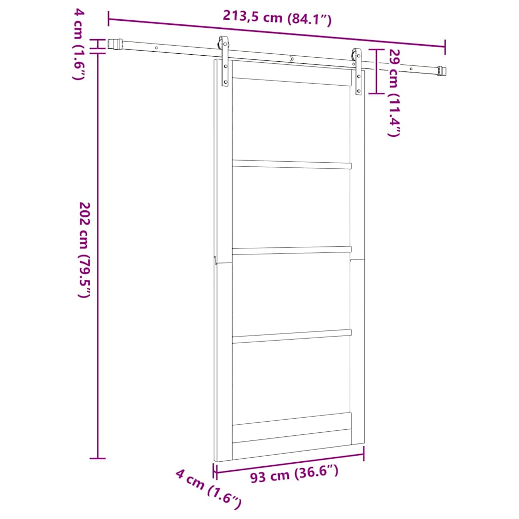 Skydedør ORKDAL Hvid 93 x 211 cm Massivt fyrretræ og glas