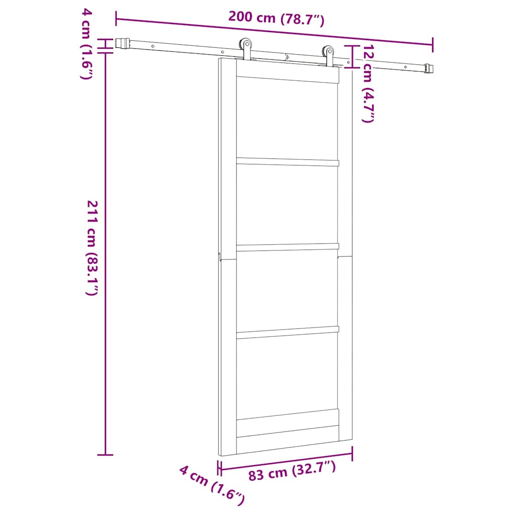 Skydedør ORKDAL Hvid 83 x 211 cm Massivt fyrretræ og glas