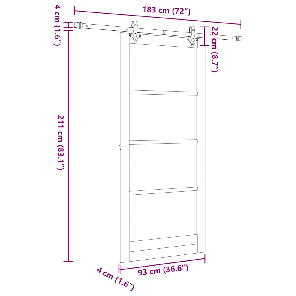 Skydedør Naturfarvet 93 x 211 cm Massivt fyrretræ og glas