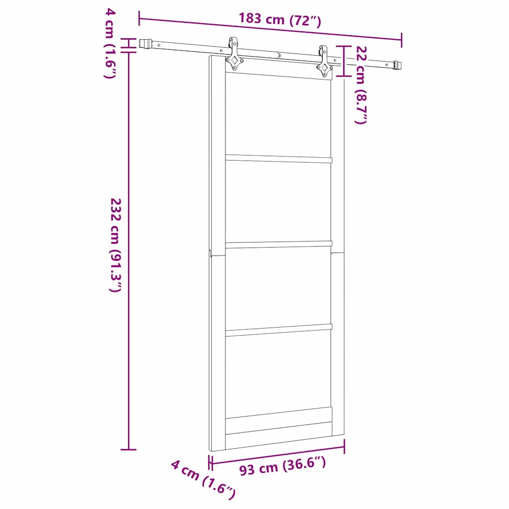 Skydedør Hvid 93 x 232 cm Massivt fyrretræ og glas