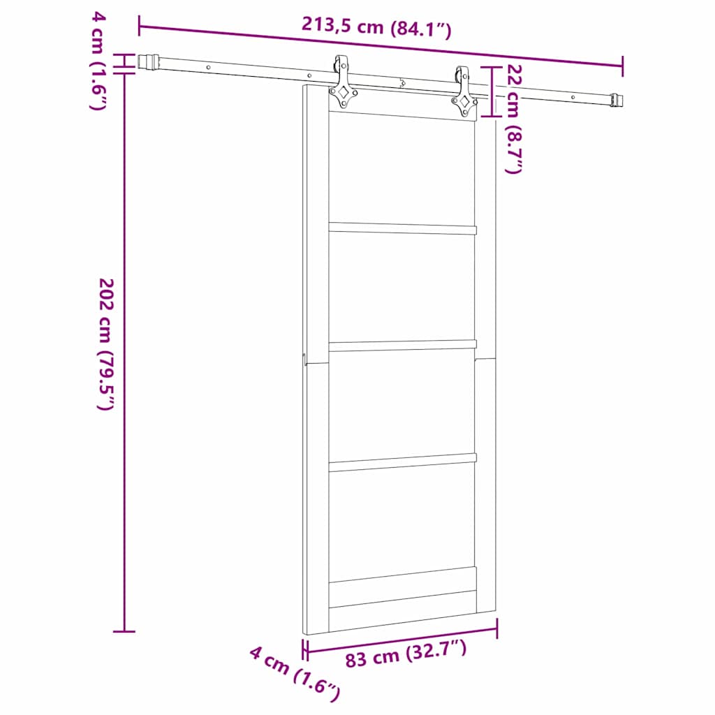 Skydedør Hvid 83 x 202 cm Massivt fyrretræ og glas