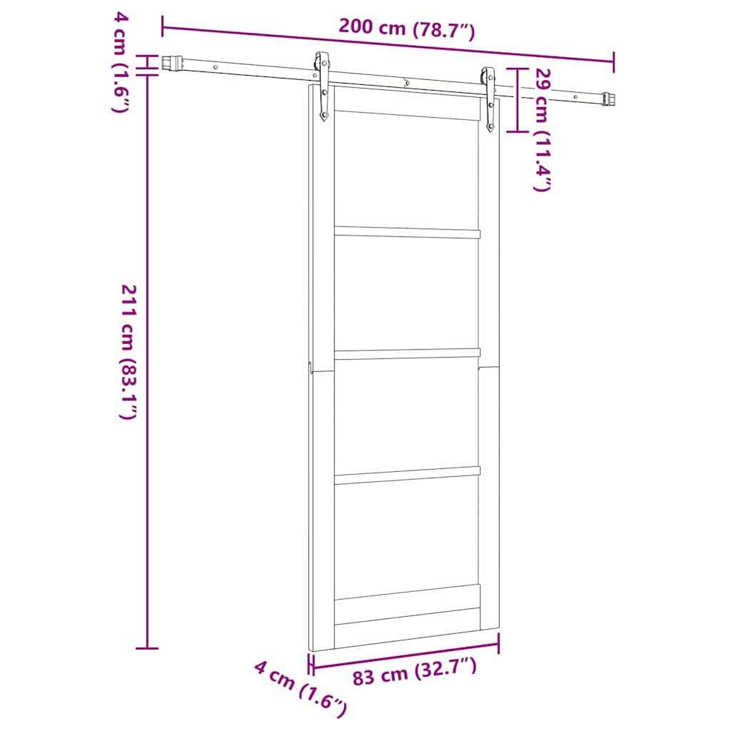 Skydedør Hvid og sort 83 x 211 cm Massivt fyrretræ og glas