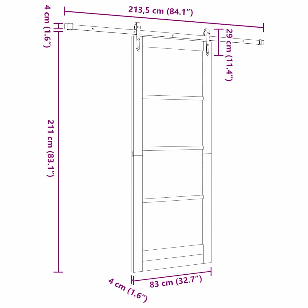 Skydedør ORKDAL Hvid 83 x 211 cm Massivt fyrretræ og glas